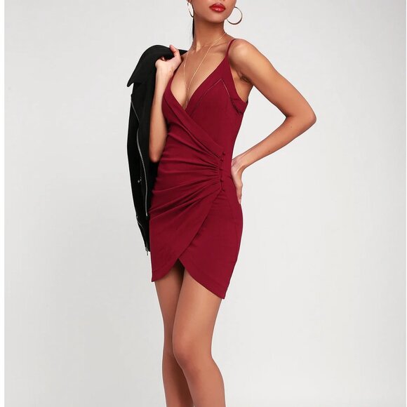 Free People Dylan Burgundy Wrap Mini Dress - Picture 8 of 8